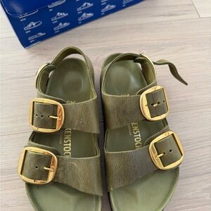 Green Sandals with Gold Buckles